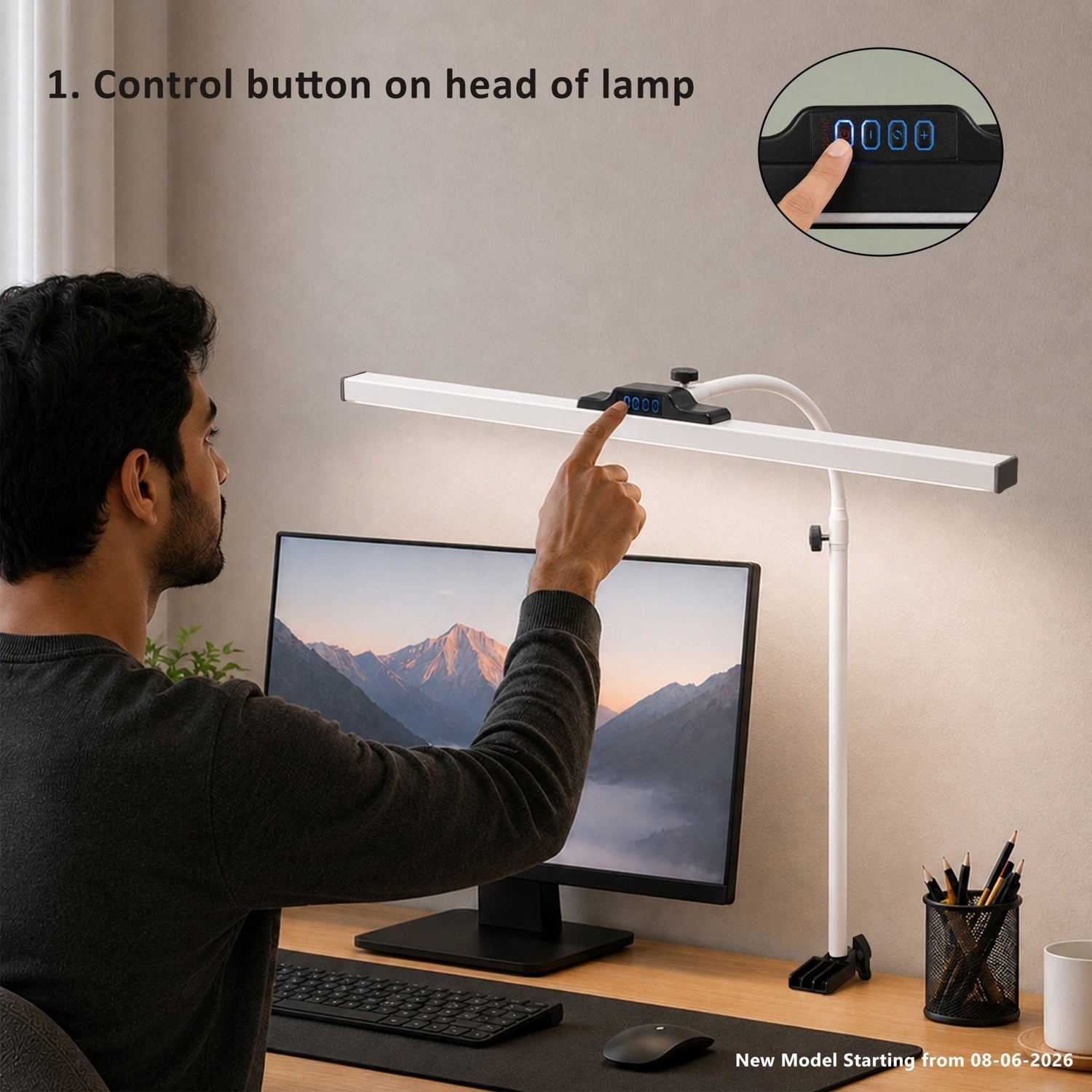 Isomars LED Desk Lamp for Computer Monitor & Laptop with Clamp 24 Inch | Eye Friendly USB Study Light, 3 Color Modes, 10 Brightness Levels for Reading, Studying, Working (White) - Isomars