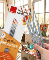Isomars Long Hair Liner Brush Set of 4 - Taklon Hair, Sizes 0, 2, 4, 6 - Isomars