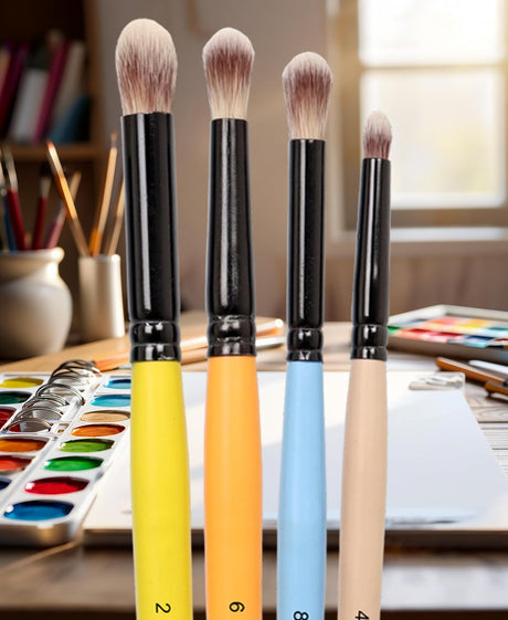 Isomars Maestro Blending Brush Set of 4 - Professional Round Artist Brushes for Soft Blending, Shading and Transitions - Colorful Wooden Handles - Sizes 2, 4, 6, 8 - Isomars