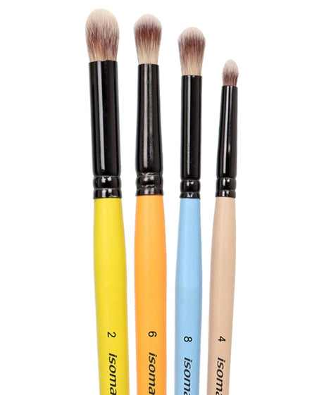 Isomars Maestro Blending Brush Set of 4 - Professional Round Artist Brushes for Soft Blending, Shading and Transitions - Colorful Wooden Handles - Sizes 2, 4, 6, 8 - Isomars