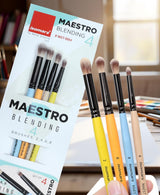 Isomars Maestro Blending Brush Set of 4 - Professional Round Artist Brushes for Soft Blending, Shading and Transitions - Colorful Wooden Handles - Sizes 2, 4, 6, 8 - Isomars