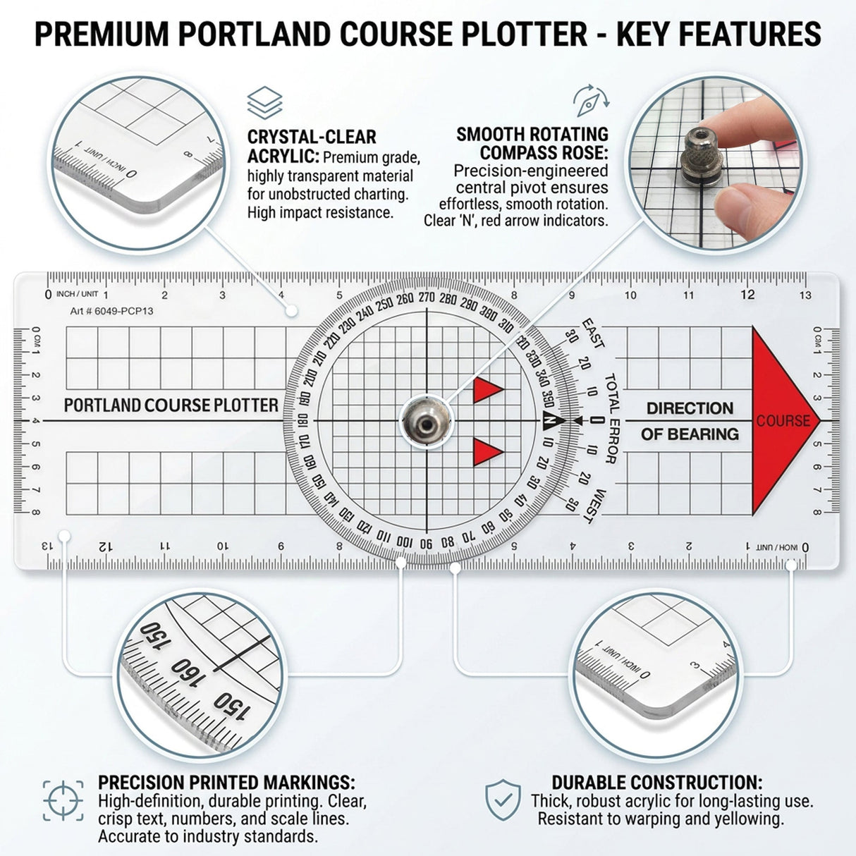 Isomars Marine navigation set with Portland course plotter and brass divider for accurate chart plotting and distance transfer - Isomars