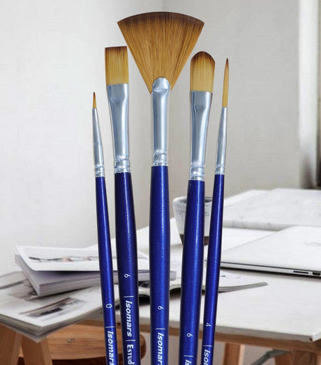 Isomars Master Art Brush Set of 5 with Synthetic Bristles & Long Handle - Isomars
