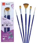Isomars Master Art Brush Set of 5 with Synthetic Bristles & Long Handle - Isomars
