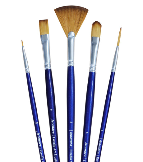 Isomars Master Art Brush Set of 5 with Synthetic Bristles & Long Handle - Isomars