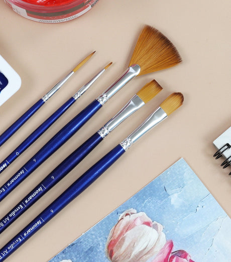 Isomars Master Art Brush Set of 5 with Synthetic Bristles & Long Handle - Isomars
