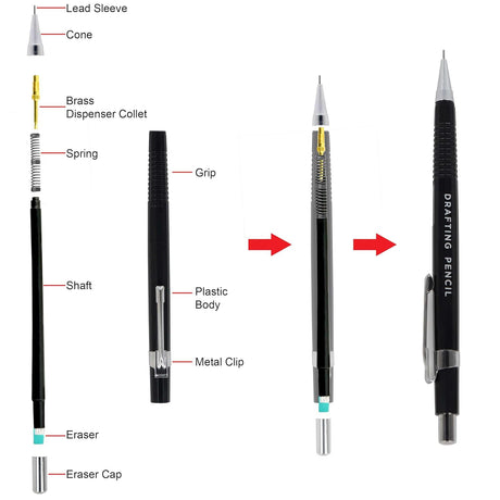 Isomars Mechanical Pencil 0.3mm - (DRAFTING) with Leads & Eraser - Black - Isomars