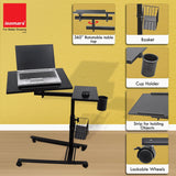 Isomars Metal 360° Rotatable Table Laptop Table Study Desk, Caster Lockable Wheels, & Height Adjustable for Breakfast Table, Work from Home & Online Classes (Black) - Isomars