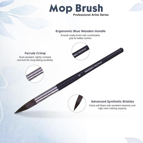 Isomars Mop Brush Set of 4 - Professional Watercolor Paint Brushes- Round Wash Brushes Ideal for Watercolor, Acrylic, Gouache, and Ink - Artist Grade Soft Synthetic Hair (Size: 0, 2, 4 & 8) - Isomars