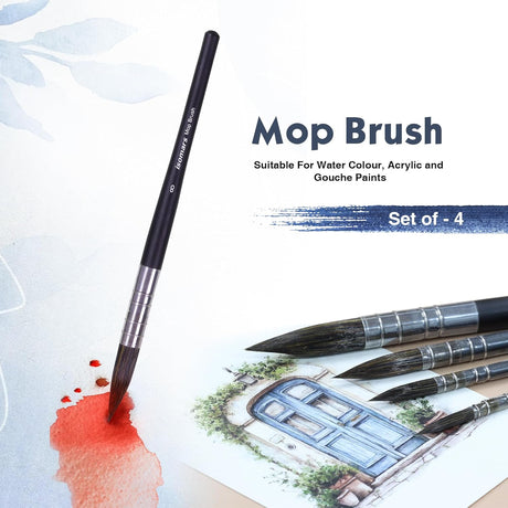 Isomars Mop Brush Set of 4 - Professional Watercolor Paint Brushes- Round Wash Brushes Ideal for Watercolor, Acrylic, Gouache, and Ink - Artist Grade Soft Synthetic Hair (Size: 0, 2, 4 & 8) - Isomars