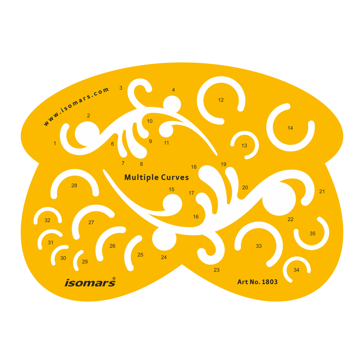 Isomars Multiple Curves Drawing Template, Technical Stencil, Yellow - Isomars