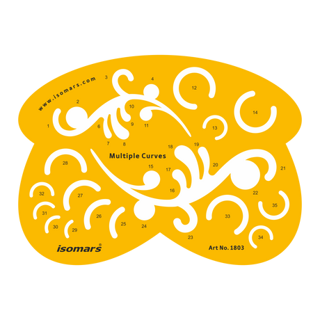 Isomars Multiple Curves Drawing Template, Technical Stencil, Yellow - Isomars