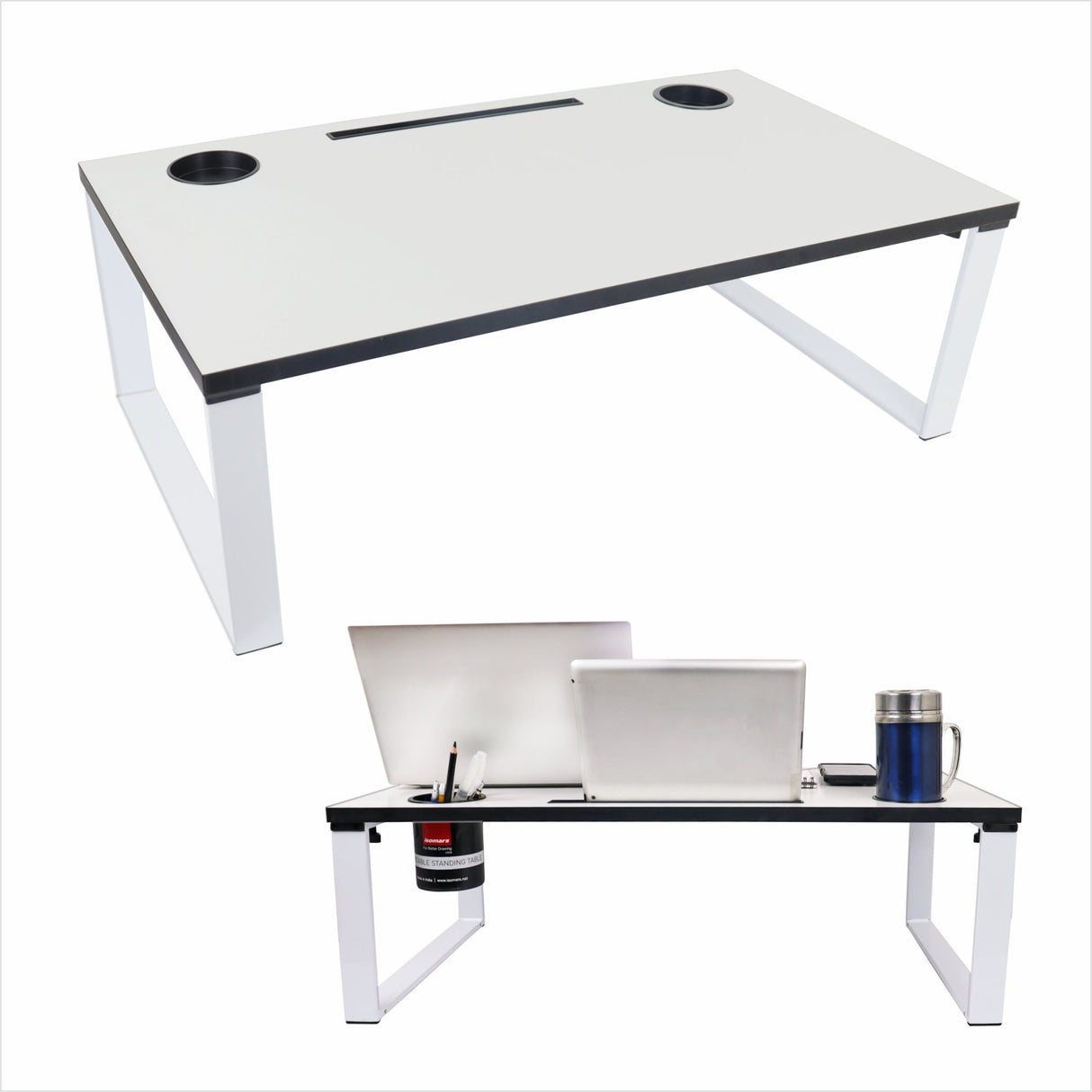 Isomars Multipurpose Bed Desk / Floor Desk Laptop Study Table for Work from Home, Online Classes, Card Games and Kid's Activities, Length - 76 cm, Width - 43 cm and Height - 25 cm (White) - Isomars