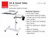 Isomars Multipurpose Laptop Table Study Desk, Caster Lockable Wheels, & Height Adjustable for Breakfast Table, Work from Home & Online Classes (White) - Isomars
