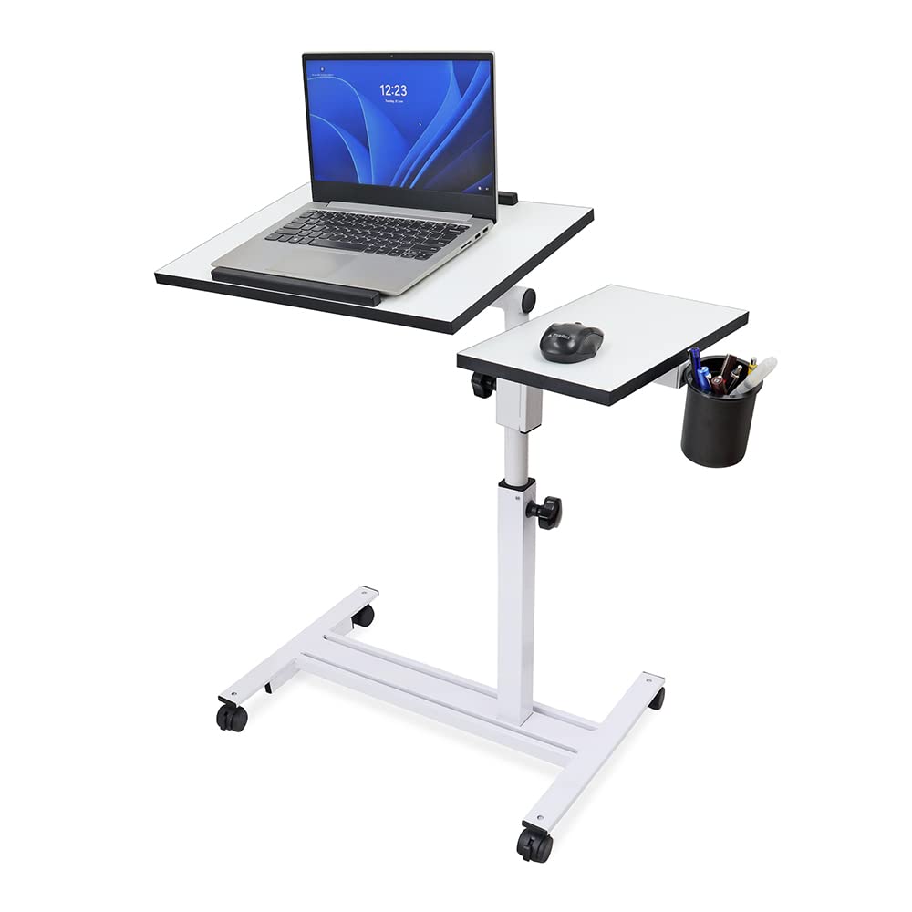 Isomars Multipurpose Laptop Table Study Desk, Caster Lockable Wheels, & Height Adjustable for Breakfast Table, Work from Home & Online Classes (White) - Isomars