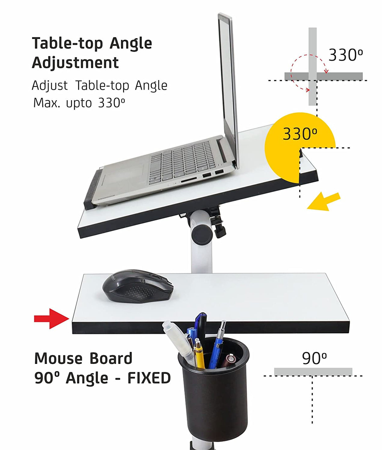 Isomars Multipurpose Laptop Table Study Desk, Caster Lockable Wheels, & Height Adjustable for Breakfast Table, Work from Home & Online Classes (White) - Isomars