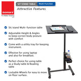 Isomars Multipurpose Laptop Table Study Desk, Lockable Wheels, & Adjustable Height And Angle For Breakfast Table, Wfh & Online Classes (Black) - Isomars