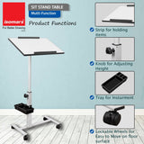 Isomars Multipurpose Laptop Table Study Desk, Lockable Wheels, & Adjustable Height And Angle For Breakfast Table, Wfh & Online Classes (White) - Isomars