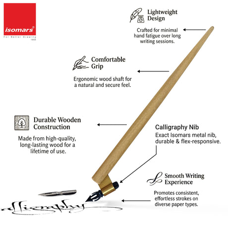 Isomars Oblique Wooden Calligraphy Holder with brass flange, English flex nib & mapping nib for elegant calligraphy and fine lettering - Isomars