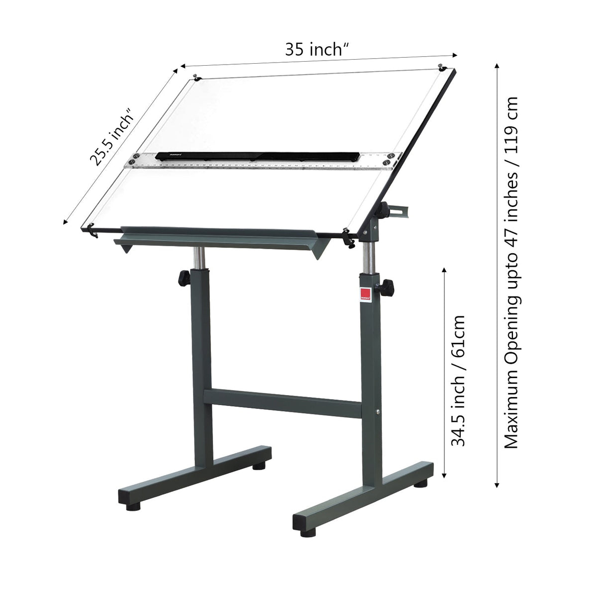 Isomars Olive Green Drawing Board Table - Scholar A1 White Laminated Board 25.5"x35" with Parallel Ruler and Drafting Olive Green Metal Stool Set | Complete Engineer, Draughtsman, Architects Set - Isomars
