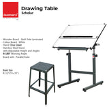 Isomars Olive Green Drawing Board Table - Scholar A1 White Laminated Board 25.5"x35" with Parallel Ruler and Drafting Olive Green Metal Stool Set | Complete Engineer, Draughtsman, Architects Set - Isomars