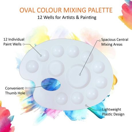 Isomars Oval Colour Palette, 12 Wells, Plastic Paint Mixing Tray - Isomars