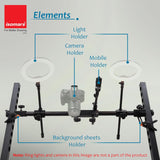 ISOMARS Overhead Camera & Phone Stand | Adjustable 10 Height Levels Product Photography Stand with Dual Light Holders, Background Sheet Brackets & Clips for Overhead Photos & Videos - Isomars