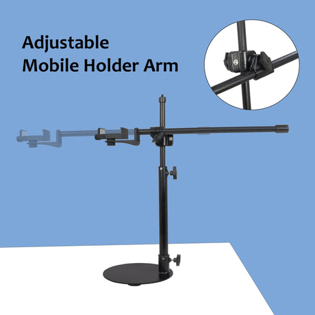 ISOMARS Overhead Mobile Photography Stand with Circular Base, 360° Adjustable Arm with Height Adjustment, Overhead Floor Mobile Stand for Photography, Videography from Overhead Position. - Isomars