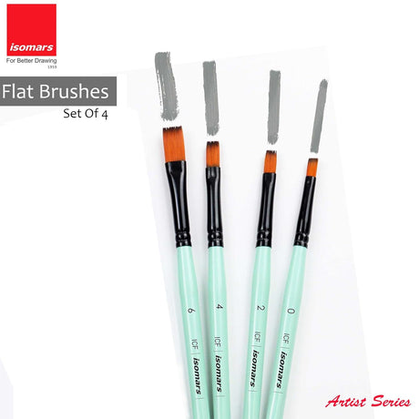 Isomars Paint Brushes Flat Brush Set of 4 | Professional Synthetic Art Brushes for Acrylic, Oil, Watercolor & Mixed Media Painting | Ideal for Artists, Students & Hobbyists - Isomars