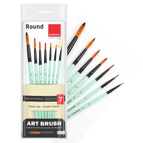 Isomars Paint Brushes Round Brush Set of 7 | Professional Synthetic Pointed Artist Brushes for Acrylic, Oil, Watercolor & Mixed Media Painting | Ideal for Artists, Students & Hobbyists - Isomars
