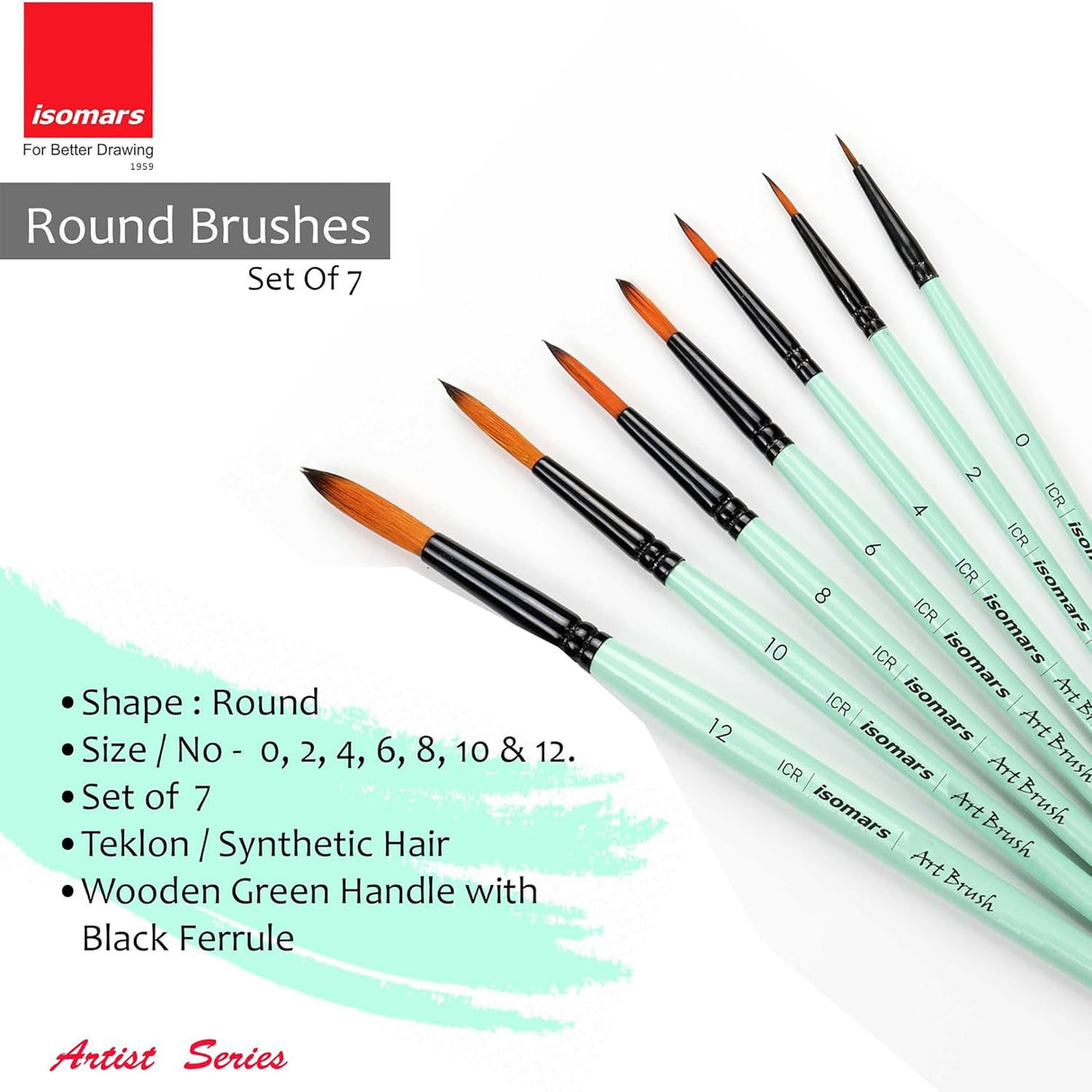 Isomars Paint Brushes Round Brush Set of 7 | Professional Synthetic Pointed Artist Brushes for Acrylic, Oil, Watercolor & Mixed Media Painting | Ideal for Artists, Students & Hobbyists - Isomars