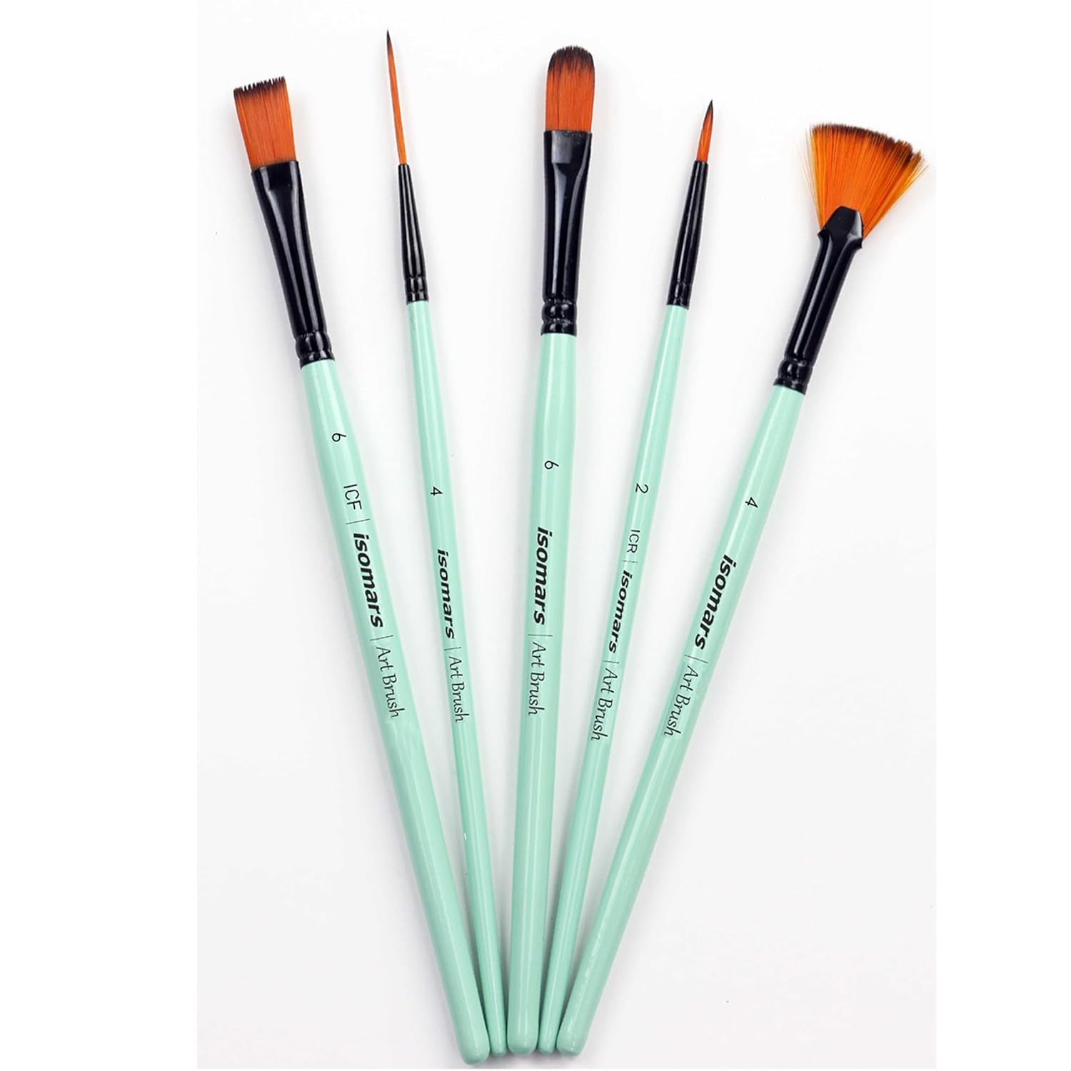 Isomars Paint Brushes Set of 5 Mixed Professional Brushes | Synthetic Artist Brush Assortment for Acrylic, Oil, Watercolor & Mixed Media Painting | Filbert, Fan, Round Liner, Flat & Round - Isomars