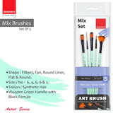 Isomars Paint Brushes Set of 5 Mixed Professional Brushes | Synthetic Artist Brush Assortment for Acrylic, Oil, Watercolor & Mixed Media Painting | Filbert, Fan, Round Liner, Flat & Round - Isomars
