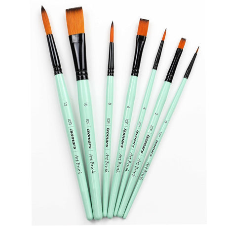Isomars Paint Brushes Set of 7 Mixed Round & Flat Brushes | Premium Synthetic Artist Brush Combo for Acrylic, Oil, Watercolor & Mixed Media Painting | Ideal for Artists, Students & Hobbyists - Isomars