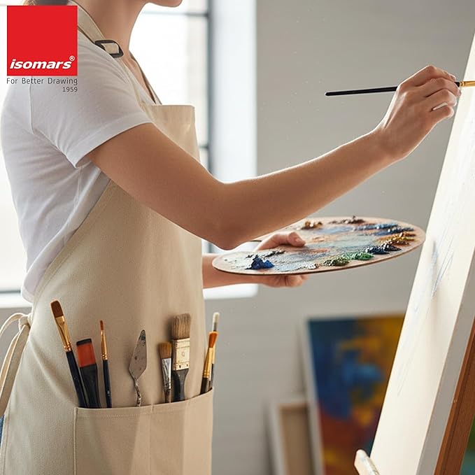 Isomars Painter’s Apron Grey Natural Canvas Art Apron with 3 Pockets | Full Coverage Protective Artist Apron for Painting, Pottery, Craft, DIY & Studio Work | Large 25.5 x 36.5 Inch - Isomars