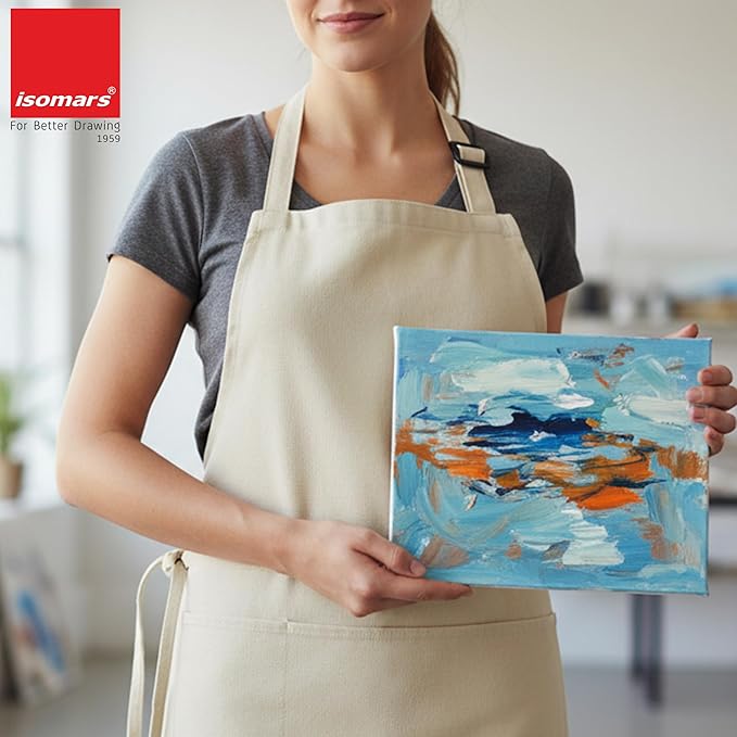 Isomars Painter’s Apron Grey Natural Canvas Art Apron with 3 Pockets | Full Coverage Protective Artist Apron for Painting, Pottery, Craft, DIY & Studio Work | Large 25.5 x 36.5 Inch - Isomars