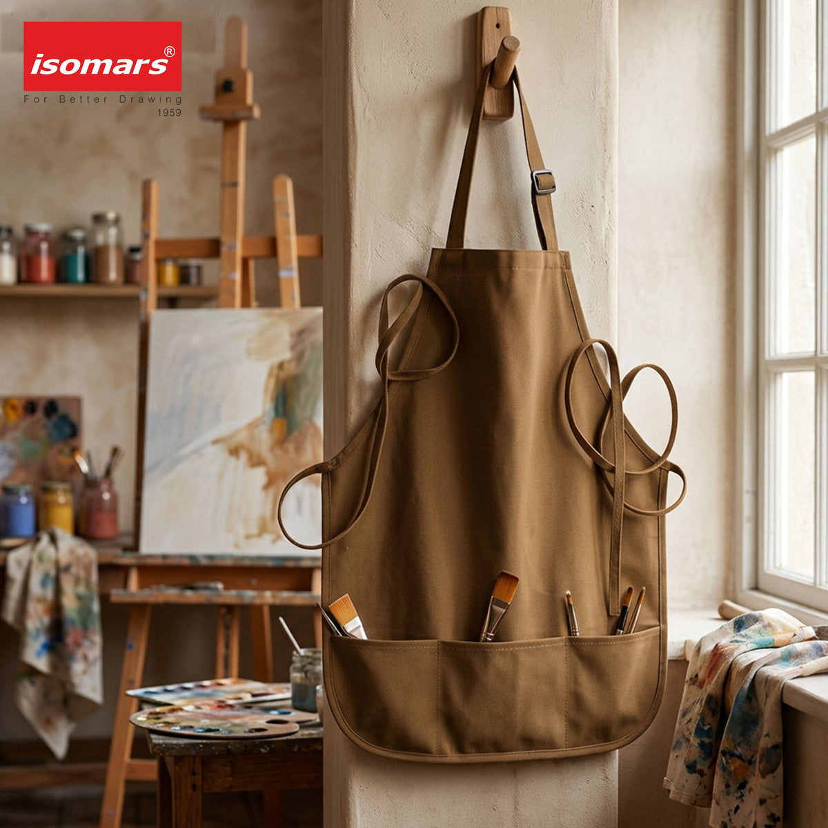 Isomars Painter’s Apron, Regular, 10 oz Cotton Canvas, 3 Pockets, Brown - Isomars