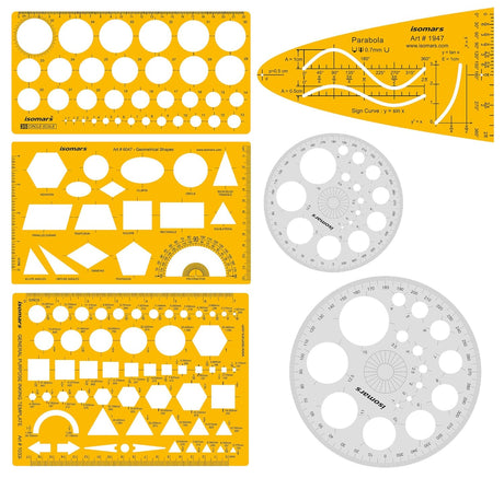 Isomars Pro Circle Small (16 Circles), Pro Circle Big (25 Circles), Circle Template, Parabola Template, Geometry Template, Combination Template | Ideal for Mandala Art | Engineering & Architect Drafting Students - Isomars