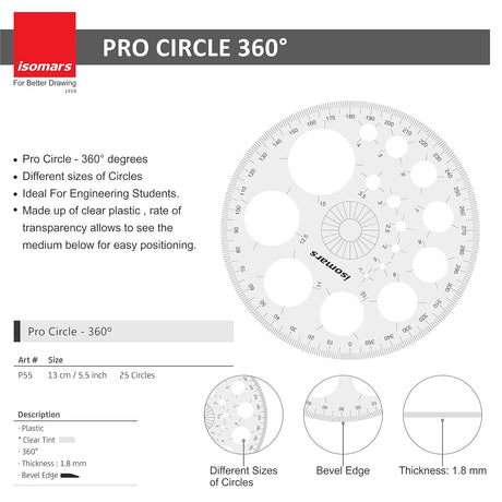 Isomars ProCircle, Protractors - 360 degree & 180 degree, with 12 inches / 30 CM Ruler - Isomars