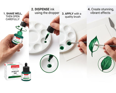 Isomars Professional Acrylic Ink Forest Green 35 ml, Waterproof Dropper - Isomars