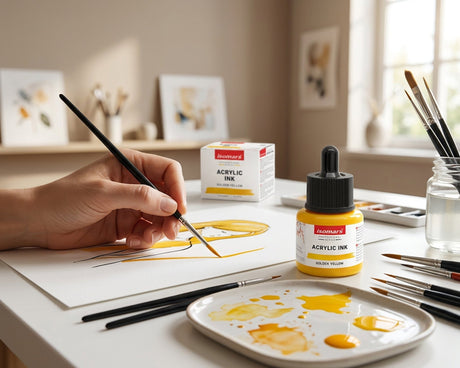 Isomars Professional Acrylic Ink Golden Yellow 35 ml, Waterproof Dropper - Isomars