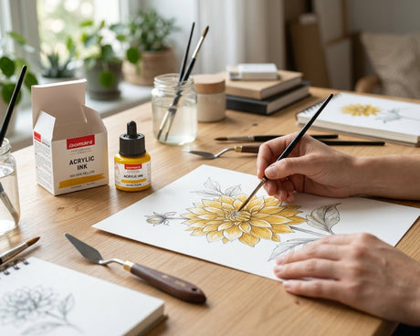 Isomars Professional Acrylic Ink Golden Yellow 35 ml, Waterproof Dropper - Isomars