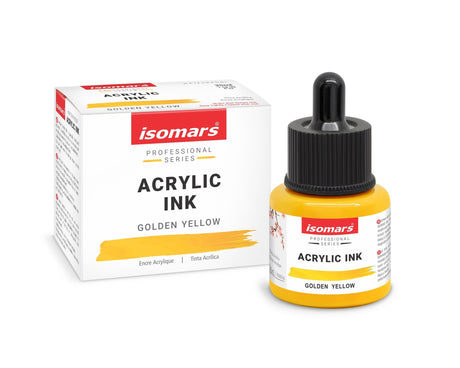 Isomars Professional Acrylic Ink Golden Yellow 35 ml, Waterproof Dropper - Isomars