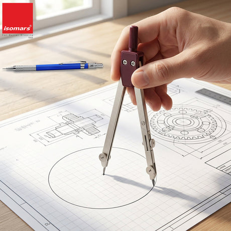 Isomars Professional Technical Drawing Drafting Compass Set of 8 | Precision Engineering & Architecture Geometry Instrument Kit with Divider, Extension Bar, Leads & Accessories - Isomars