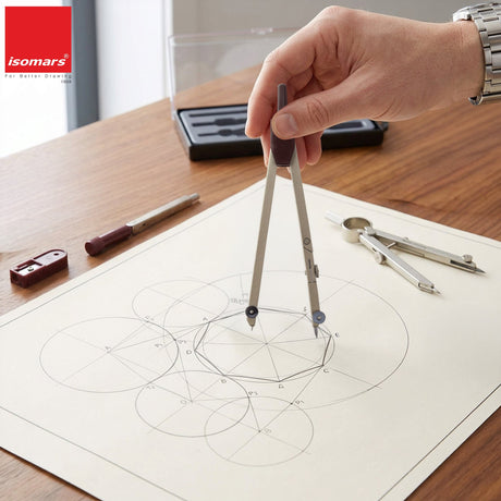 Isomars Professional Technical Drawing Drafting Compass Set of 8 | Precision Engineering & Architecture Geometry Instrument Kit with Divider, Extension Bar, Leads & Accessories - Isomars