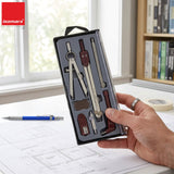 Isomars Professional Technical Drawing Drafting Compass Set of 8 | Precision Engineering & Architecture Geometry Instrument Kit with Divider, Extension Bar, Leads & Accessories - Isomars
