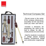 Isomars Professional Technical Drawing Drafting Compass Set of 8 | Precision Engineering & Architecture Geometry Instrument Kit with Divider, Extension Bar, Leads & Accessories - Isomars