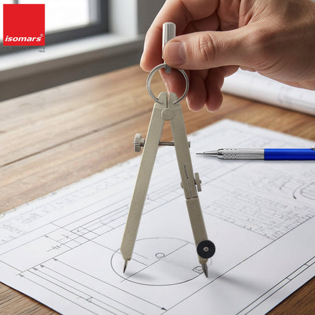 Isomars Professional Technical Drawing Drafting Compass Set of 8 | Precision Engineering & Architecture Geometry Instrument Kit with Divider, Extension Bar, Leads & Accessories - Isomars