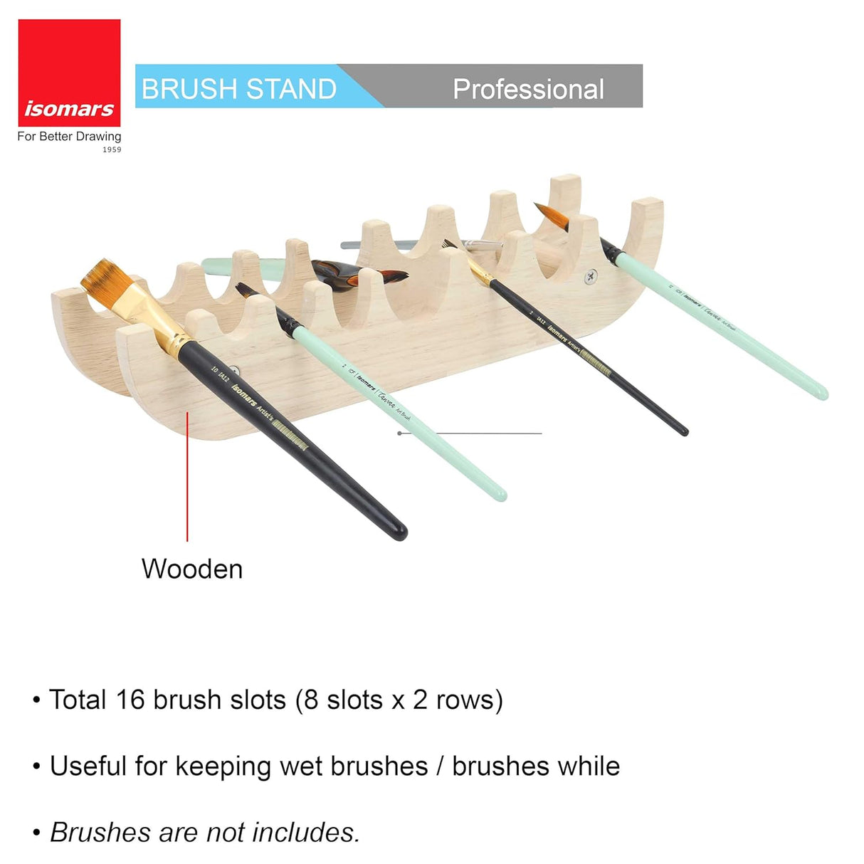 Isomars Professional Wooden Paint Brush Stand – Durable Organizer Rack for Artists & Painters – Holds Multiple Brushes – Ideal for Studio & Classroom Use (Brushes Not Included) - Isomars