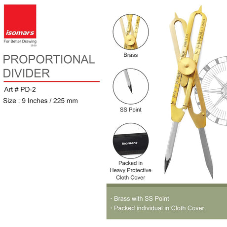 Isomars Proportional Divider Brass 9 Inch with SS Point - Isomars